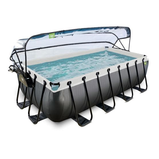 Exit Black Leather Pool 400X200X100Cm Med Sandfilterpump Och Tak - Svart