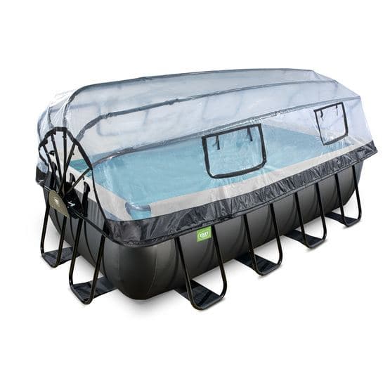 Exit Black Leather Pool 400X200X100Cm Med Sandfilterpump Och Tak - Svart