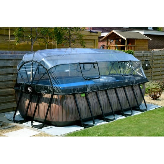 Exit Black Leather Pool 400X200X100Cm Med Sandfilterpump Och Tak - Svart