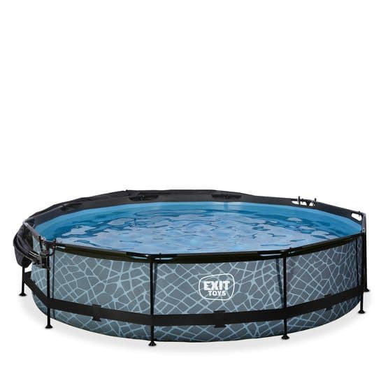 Exit Stone Pool Ø360X76Cm Med Filterpump Och Solsegel - Grå