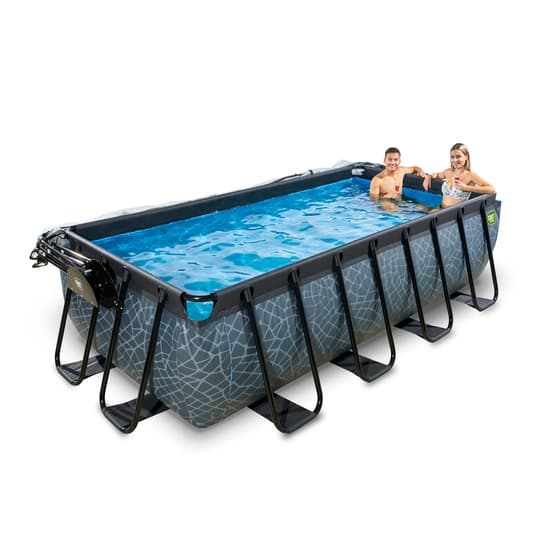 Exit Stone Pool 400X200X100Cm Med Sandfilterpump Och Tak - Grå