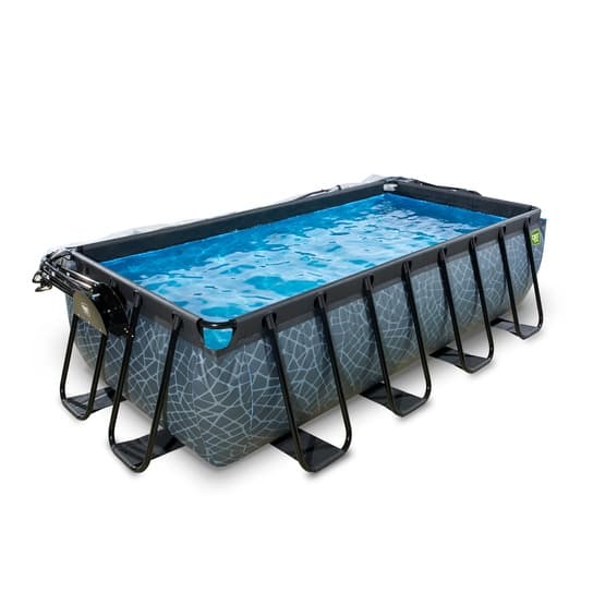 Exit Stone Pool 400X200X100Cm Med Sandfilterpump Och Tak Och Värmepump - Grå