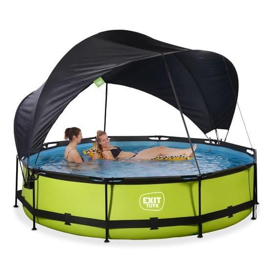 Exit Lime Pool Ø360X76Cm Med Filterpump Och Solsegel - Grön