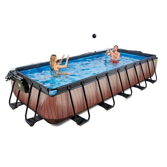 Exit Wood Pool 540X250X100Cm Med Sandfilterpump Och Tak Och Värmepump - Brun
