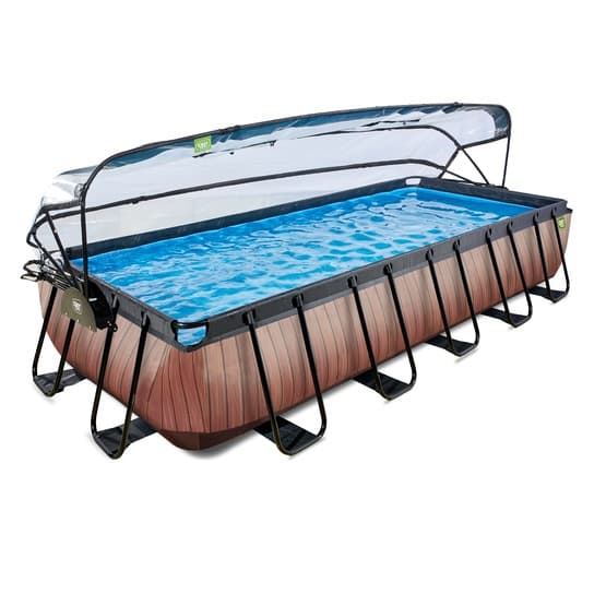 Exit Wood Pool 540X250X100Cm Med Sandfilterpump Och Tak Och Värmepump - Brun