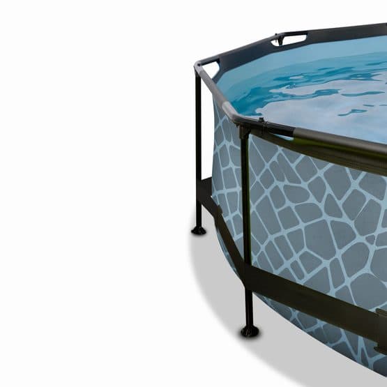 Exit Stone Pool Ø300X76Cm Med Filterpump Och Solsegel - Grå