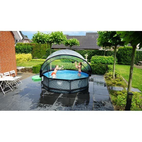 Exit Stone Pool Ø300X76Cm Med Filterpump Och Tak - Grå