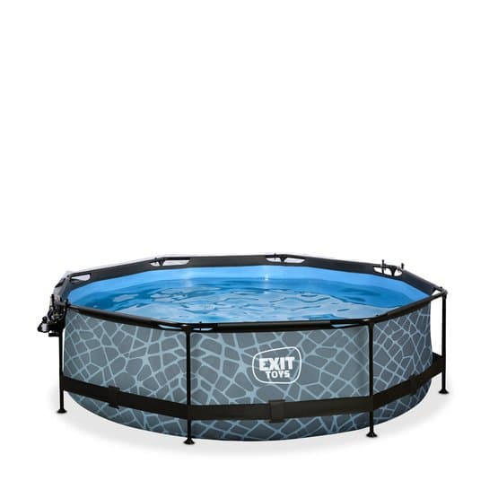 Exit Stone Pool Ø300X76Cm Med Filterpump Och Tak - Grå