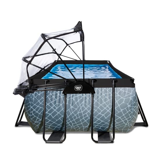 Exit Stone Pool 540X250X100Cm Med Sandfilterpump Och Tak Och Värmepump - Grå