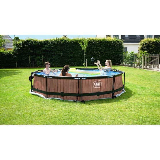 Exit Wood Pool Ø360X76Cm Med Filterpump Och Tak - Brun