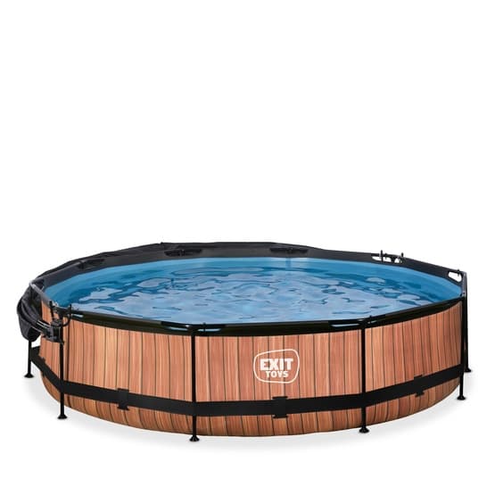 Exit Wood Pool Ø360X76Cm Med Filterpump Och Solsegel - Brun
