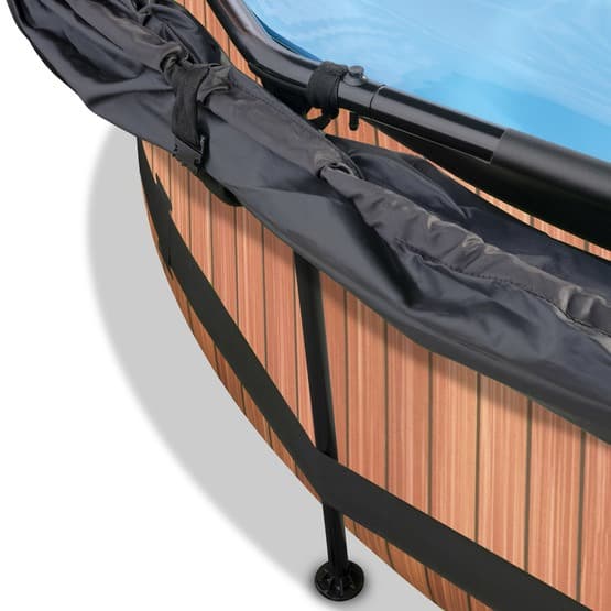 Exit Wood Pool Ø360X76Cm Med Filterpump Och Solsegel - Brun