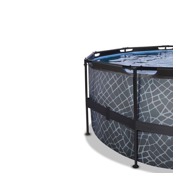 Exit Stone Pool Ø427X122Cm Med Sandfilterpump Och Tak Och Värmepump - Grå
