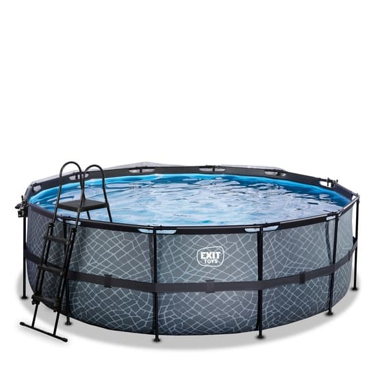 Exit Stone Pool Ø427X122Cm Med Sandfilterpump Och Tak - Grå