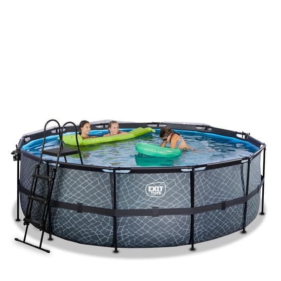 Exit Stone Pool Ø427X122Cm Med Sandfilterpump Och Tak - Grå