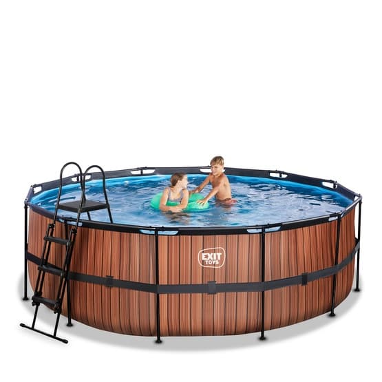 Exit Wood Pool Ø427X122Cm Med Filterpump - Brun