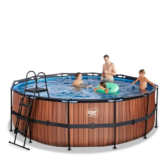 Exit Wood Pool Ø427X122Cm Med Filterpump - Brun