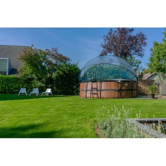 Exit Wood Pool Ø450X122Cm Med Sandfilterpump Och Tak - Brun