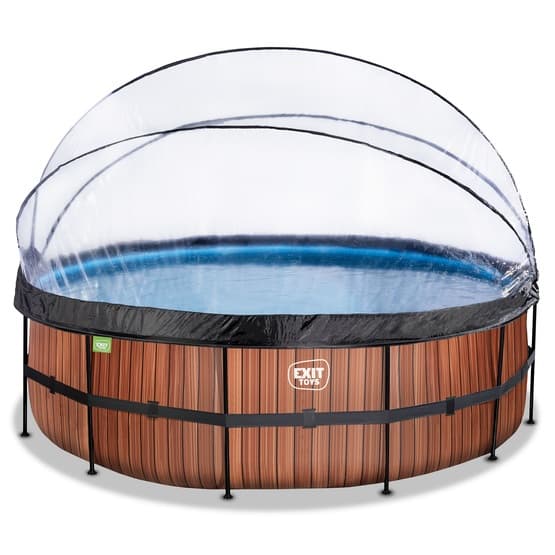 Exit Wood Pool Ø450X122Cm Med Sandfilterpump Och Tak Och Värmepump - Brun