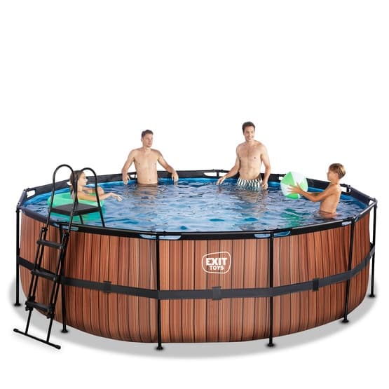 Exit Wood Pool Ø450X122Cm Med Sandfilterpump - Brun
