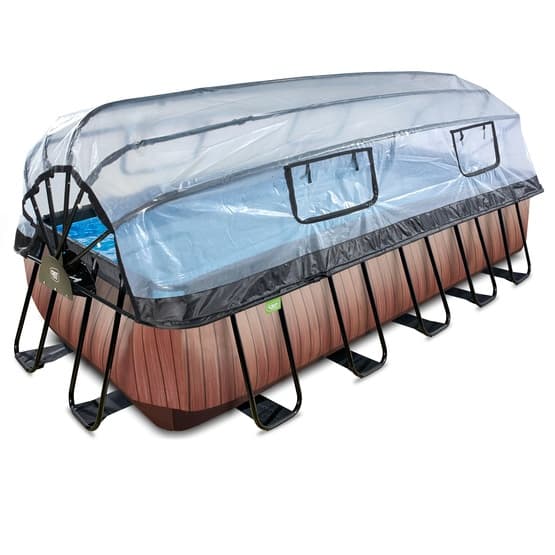 Exit Wood Pool 540X250X122Cm Med Sandfilterpump Och Tak Och Värmepump - Brun