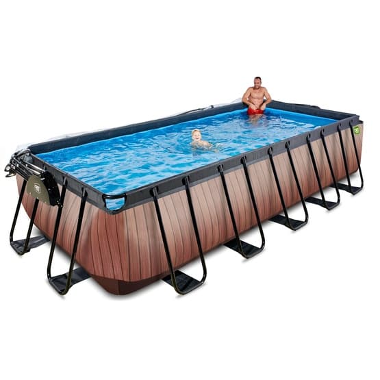 Exit Wood Pool 540X250X122Cm Med Sandfilterpump Och Tak - Brun