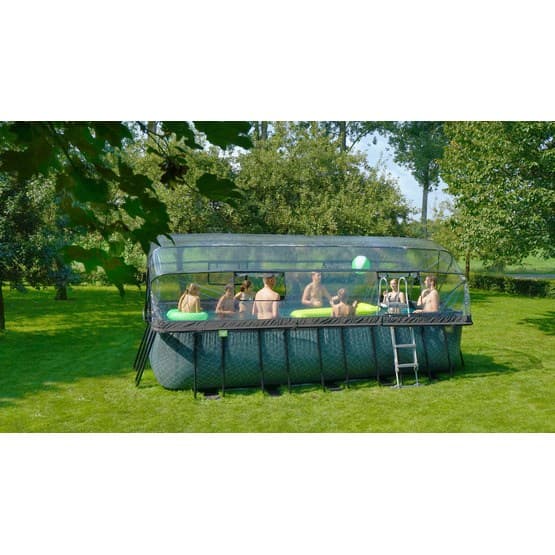 Exit Wood Pool 540X250X122Cm Med Sandfilterpump Och Tak - Brun