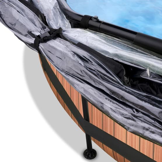 Exit Wood Pool Ø300X76Cm Med Filterpump Och Tak - Brun