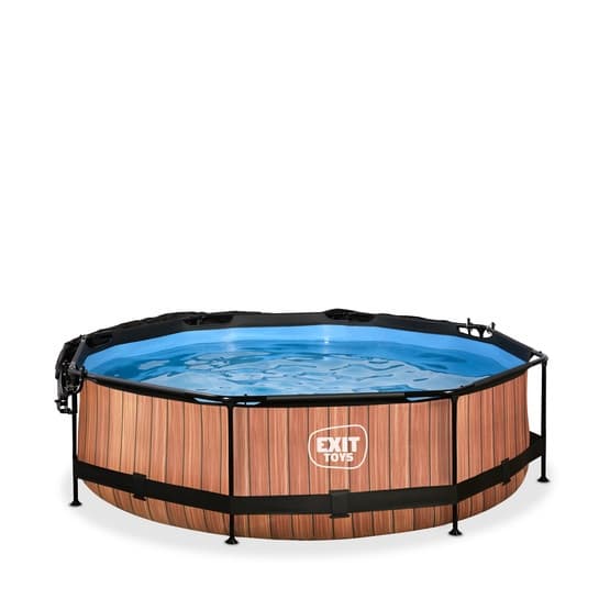 Exit Wood Pool Ø300X76Cm Med Filterpump Och Solsegel - Brun