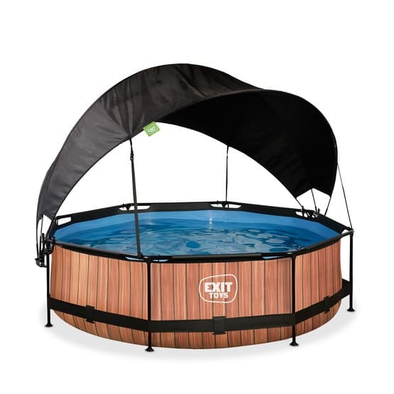 Exit Wood Pool Ø300X76Cm Med Filterpump Och Solsegel - Brun