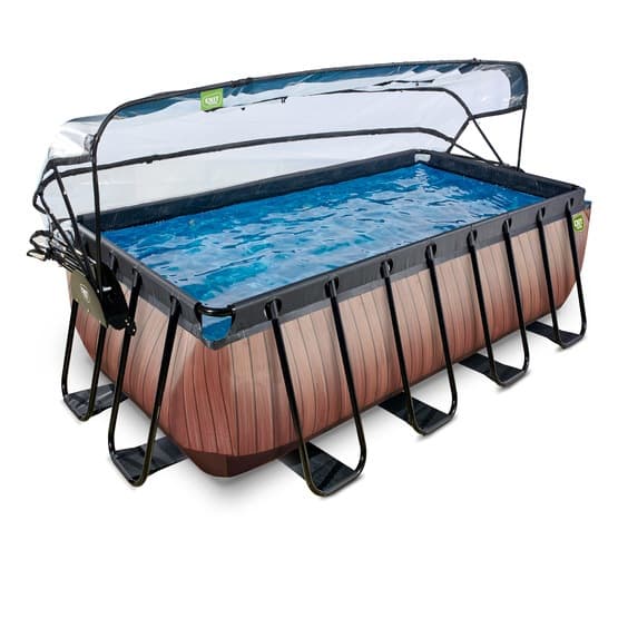 Exit Wood Pool 400X200X122Cm Med Sandfilterpump Och Tak Och Värmepump - Brun