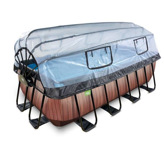 Exit Wood Pool 400X200X122Cm Med Sandfilterpump Och Tak Och Värmepump - Brun