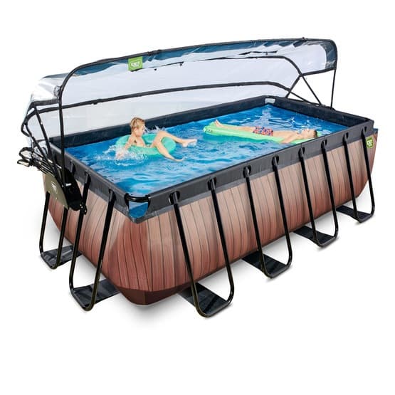 Exit Wood Pool 400X200X122Cm Med Sandfilterpump Och Tak Och Värmepump - Brun