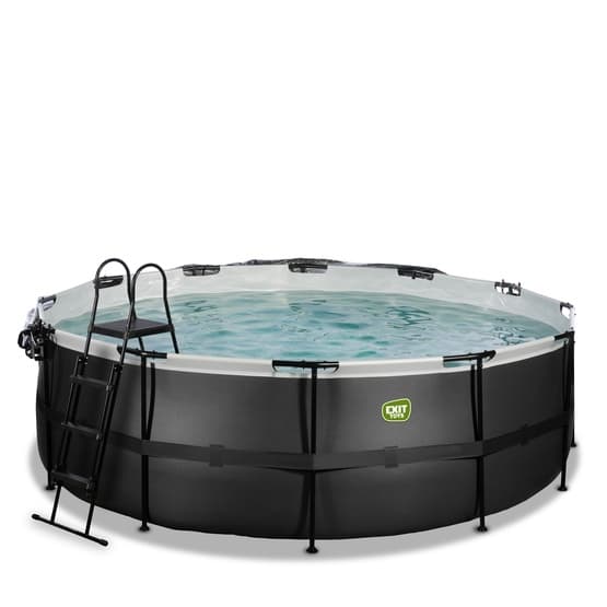 Exit Svart Leather Pool Ø427X122Cm Med Sandfilterpump Och Tak Och Värmepump - Svart