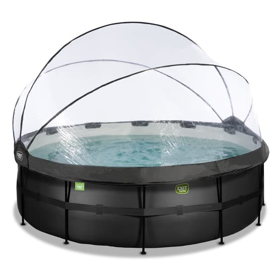 Exit Svart Leather Pool Ø427X122Cm Med Sandfilterpump Och Tak Och Värmepump - Svart