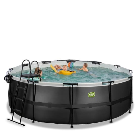 Exit Svart Leather Pool Ø427X122Cm Med Sandfilterpump Och Tak Och Värmepump - Svart