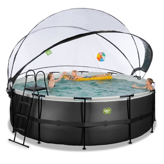 Exit Svart Leather Pool Ø427X122Cm Med Sandfilterpump Och Tak Och Värmepump - Svart