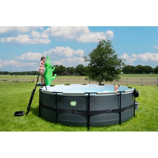 Exit Svart Leather Pool Ø450X122Cm Med Sandfilterpump - Svart