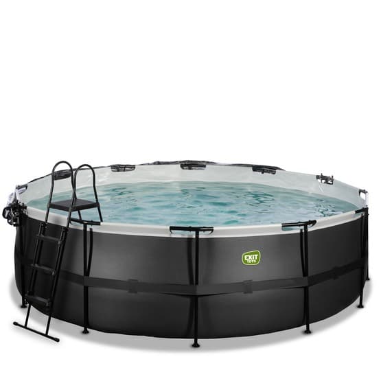 Exit Svart Leather Pool Ø450X122Cm Med Sandfilterpump Och Tak - Svart