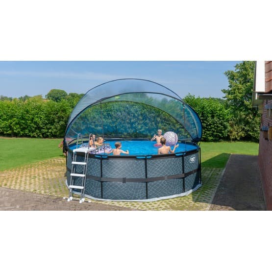 Exit Svart Leather Pool Ø450X122Cm Med Sandfilterpump Och Tak - Svart