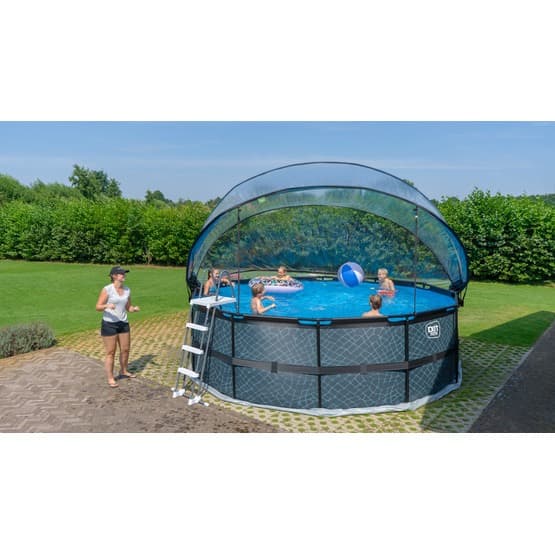 Exit Svart Leather Pool Ø450X122Cm Med Sandfilterpump Och Tak - Svart