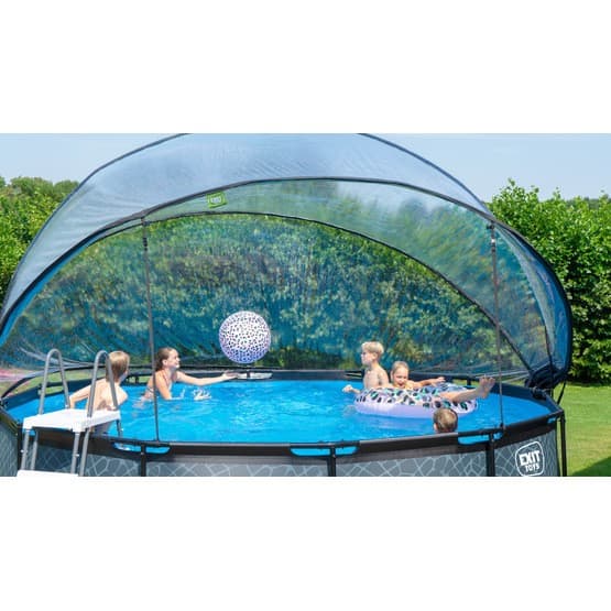 Exit Svart Leather Pool Ø450X122Cm Med Sandfilterpump Och Tak - Svart