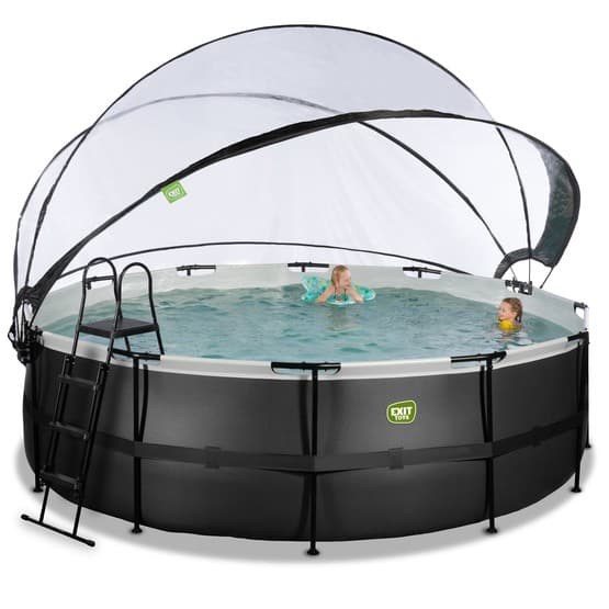 Exit Svart Leather Pool Ø450X122Cm Med Sandfilterpump Och Tak - Svart