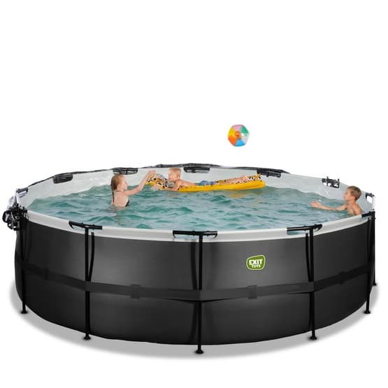 Exit Svart Leather Pool Ø450X122Cm Med Sandfilterpump Och Tak Och Värmepump - Svart