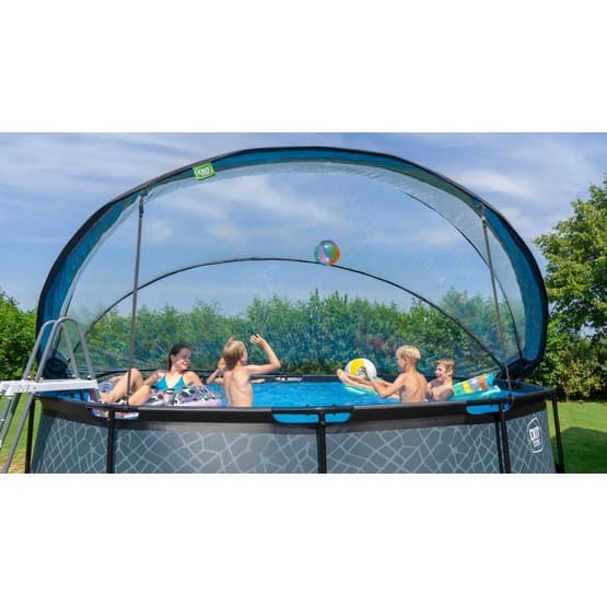 Exit Svart Leather Pool Ø450X122Cm Med Sandfilterpump Och Tak Och Värmepump - Svart