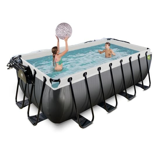 Exit Svart Leather Pool 400X200X122Cm Med Sandfilterpump Och Tak Och Värmepump - Svart