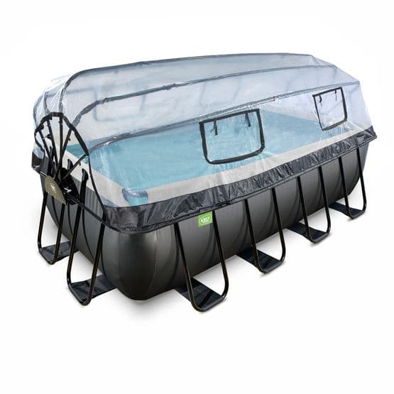 Exit Svart Leather Pool 400X200X122Cm Med Sandfilterpump Och Tak Och Värmepump - Svart