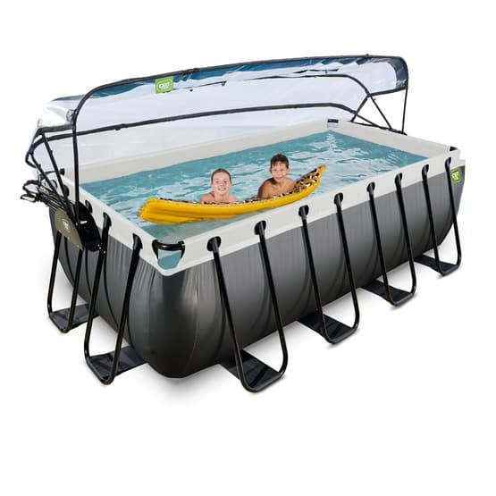 Exit Svart Leather Pool 400X200X122Cm Med Sandfilterpump Och Tak Och Värmepump - Svart