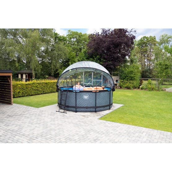Exit Svart Leather Pool Ø360X122Cm Med Sandfilterpump Och Tak - Svart
