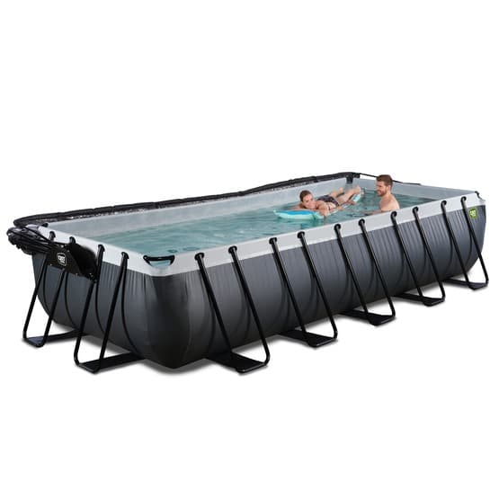 Exit Svart Leather Pool 540X250X100Cm Med Sandfilterpump Och Tak Och Värmepump - Svart